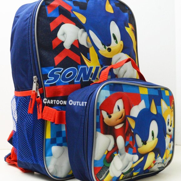 Sonic The Hedgehog Boys Large Backpack 16" School Book Bag Lunch Box Set New - Picture 3 of 4